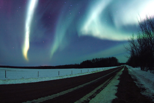 colorful northern lights in Alberta, Canada